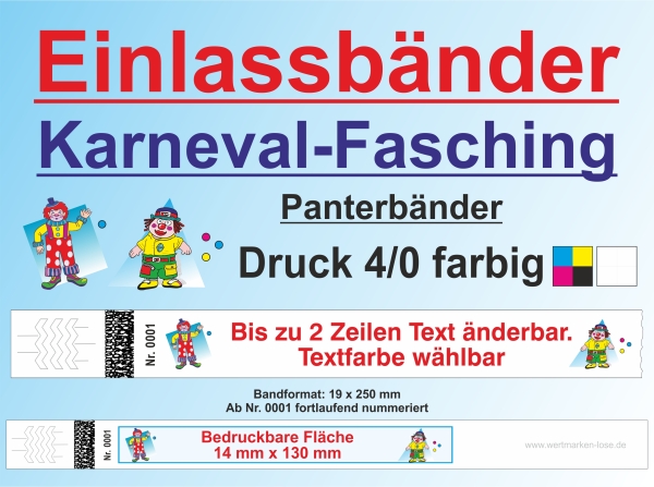 Panterbänder - Einlassbänder - Kontrollbänder - 4/0 "Karneval-Fasching"